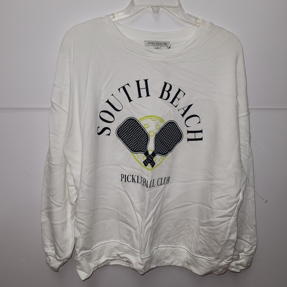 Green Envelope Pickleball Club Sweatshirt Sz L South Beach Graphic Active Sporty